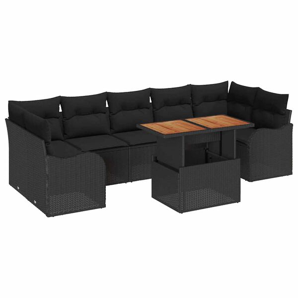 vidaXL Conjunto de Sof&aacute; de Jardim com almofada 8 pcs Preto vime PE