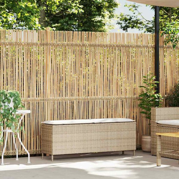 vidaXL Banco de jardim com almofadão 110x30x40,5 cm vime PE bege