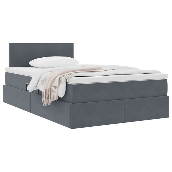 vidaXL Cama com Armazenamento Cinza Escuro 120 x 190 cm Veludo