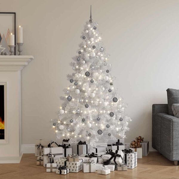 vidaXL Árvore Natal artificial pré-iluminada c/ bolas PVC branco