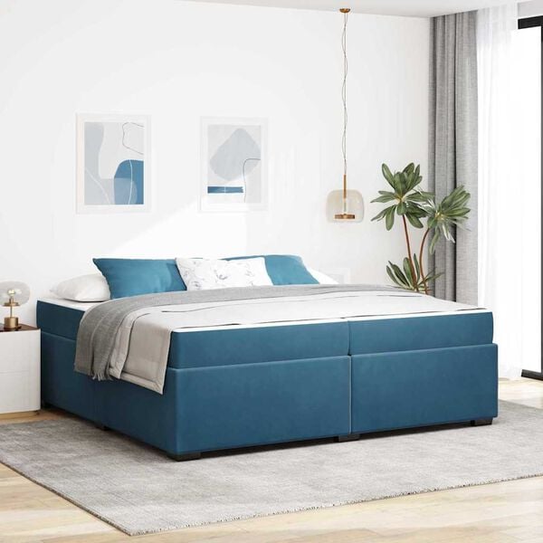 vidaXL Estrutura da Cama com colch&atilde;o Azul Escuro 200 x 200 cm tecido