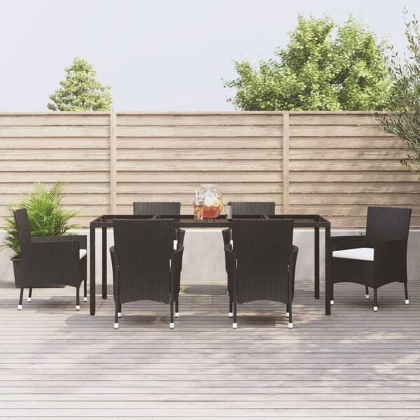 vidaXL 7 pcs conjunto de jantar p/ jardim c/ almofad&otilde;es vime PE preto