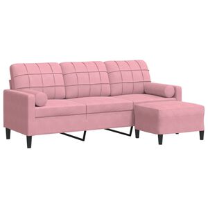 vidaXL Sof&aacute; de 3 lugares com apoio de p&eacute;s 180 cm veludo rosa