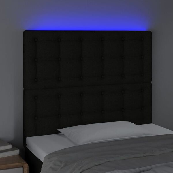 vidaXL Cabeceira cama c/ LED tecido 100x5x118/128 cm preto