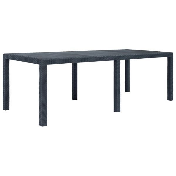 vidaXL Mesa de jardim 220x90x72cm plástico antracite c/ aspeto de vime