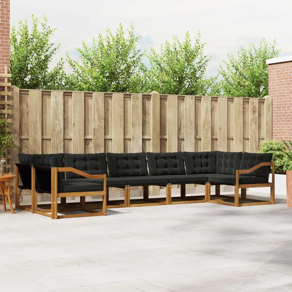 vidaXL Conjunto de Sof&aacute;s para Exterior 7 pcs Natural e Preto