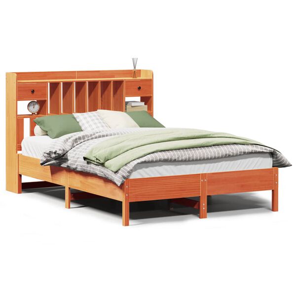 vidaXL Cama com estante sem colch&atilde;o 140x200 cm pinho maci&ccedil;o