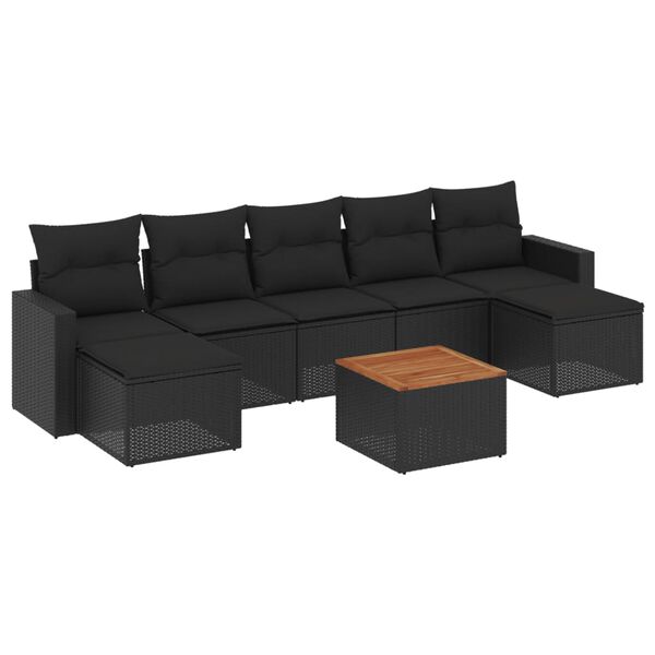vidaXL 8 pcs conjunto sof&aacute;s de jardim com almofad&otilde;es vime PE preto