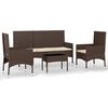 vidaXL 4 pcs conjunto lounge jardim c/ almofad&otilde;es vime PE castanho