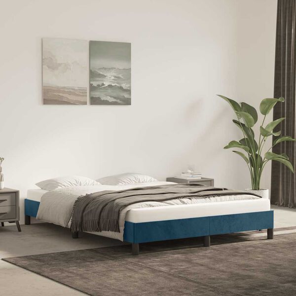 vidaXL Estrutura de cama sem colch&atilde;o 140x190 cm veludo azul-escuro