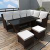 vidaXL 4 pcs conjunto lounge jardim c/ almofad&otilde;es vime PE castanho
