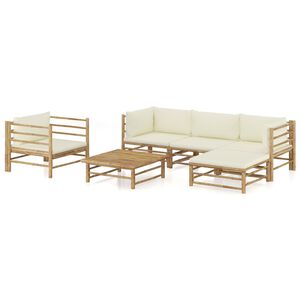 vidaXL 6 pcs conj. lounge p/ jardim em bambu c/ almofad&otilde;es branco nata