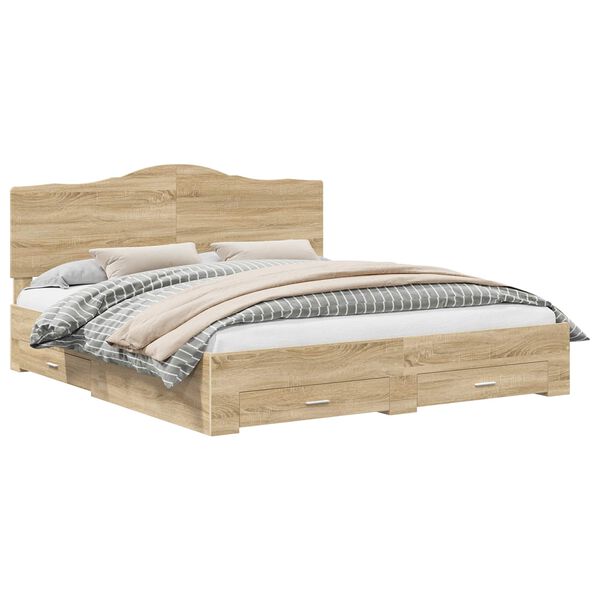 vidaXL Estrutura da Cama com cabeceira Carvalho Sonoma 200 x 200 cm