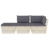 vidaXL 3 pcs conjunto lounge de paletes + almofad&otilde;es madeira de abeto