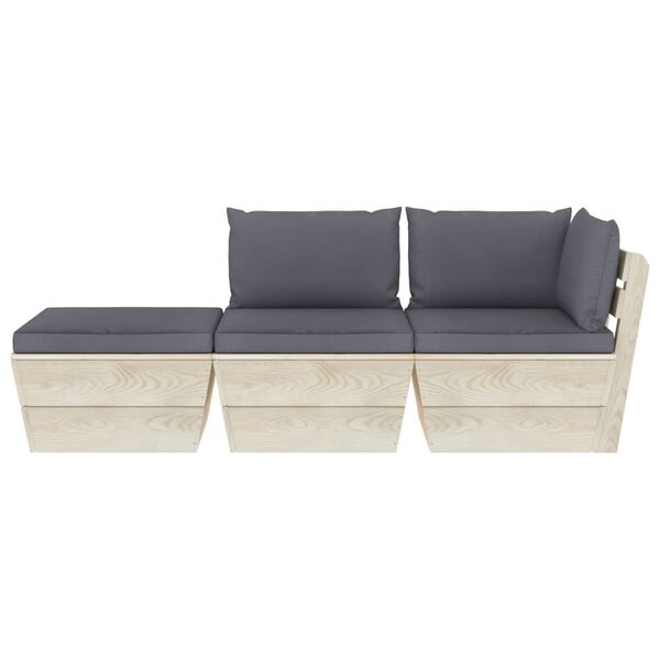 vidaXL 3 pcs conjunto lounge de paletes + almofad&otilde;es madeira de abeto