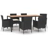 vidaXL 7 pcs conjunto de jantar p/ jardim c/ almofad&otilde;es vime PE preto