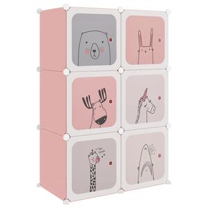vidaXL Arm&aacute;rio de arruma&ccedil;&atilde;o infantil com 6 cubos PP rosa