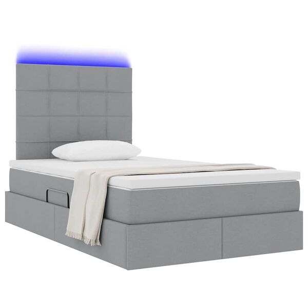 vidaXL Cama com arrumação e LED Cinzento-claro 120 x 200 cm Poliéster