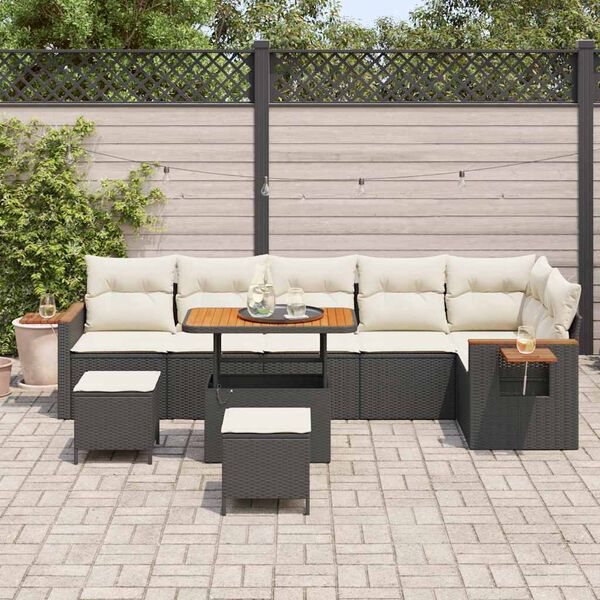 vidaXL Conjunto de Sof&aacute; de Jardim com almofada 9 pcs Preto e creme
