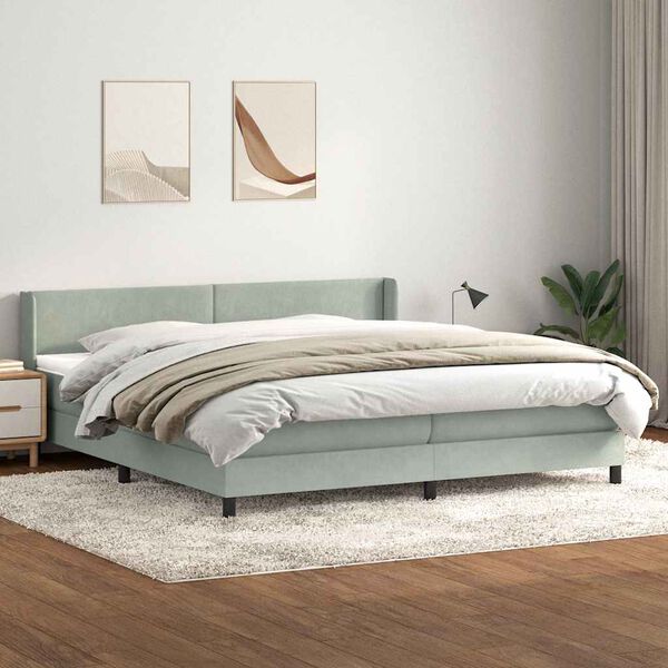 vidaXL Cama com molas/colch&atilde;o 180x210 cm veludo cinzento-claro