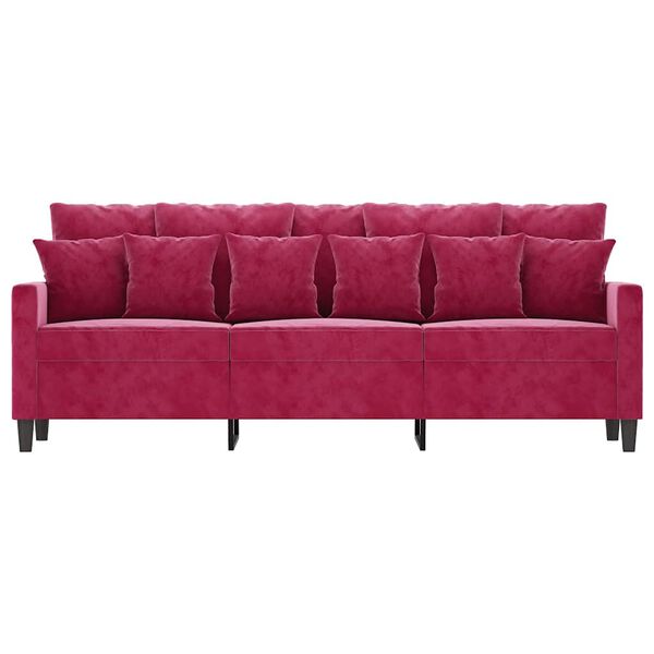 vidaXL Sof&aacute; de 3 lugares veludo 180 cm vermelho tinto