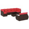 vidaXL Conjunto de sof&aacute; de jardim com 10 pe&ccedil;as e almofadas em rattan sint&eacute;tico marrom