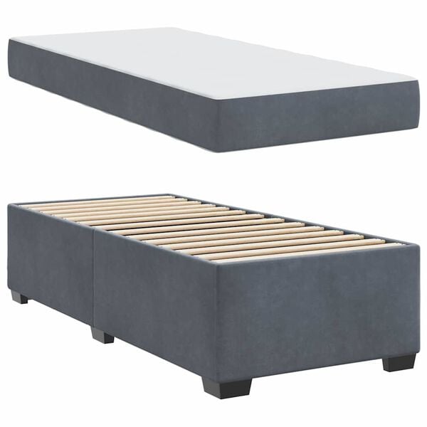 vidaXL Estrutura da Cama com colch&atilde;o Cinza Escuro 90 x 200 cm tecido
