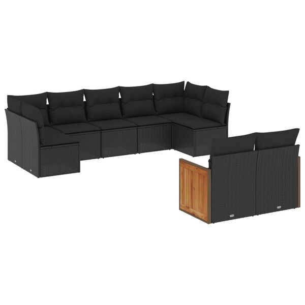 vidaXL 9 pcs conjunto de sofás p/ jardim c/ almofadões vime PE preto
