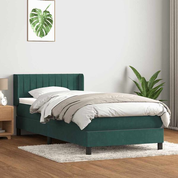 vidaXL Cama com molas/colch&atilde;o verde-escuro 80x220 cm veludo
