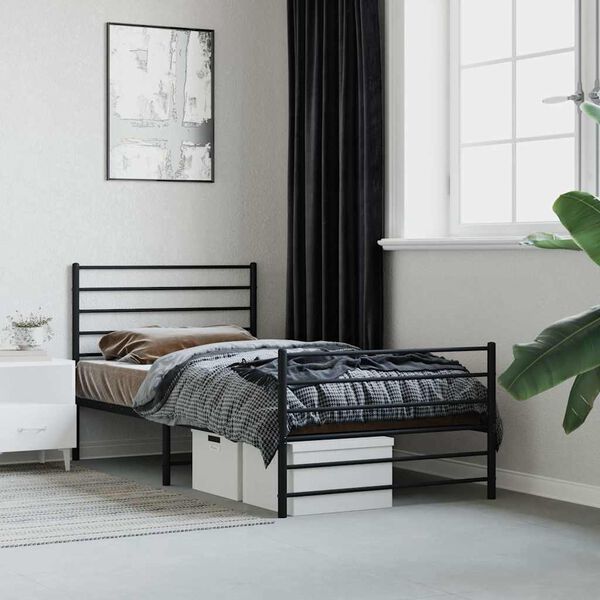 vidaXL Estrutura de cama com cabeceira e p&eacute;s 75x190 cm metal preto
