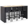 vidaXL 9 pcs conjunto de bar jardim vime PE e madeira acácia preto