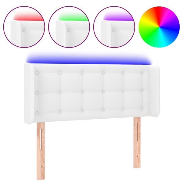 vidaXL Cabeceira de cama c/ LED couro artificial 83x16x78/88 cm branco