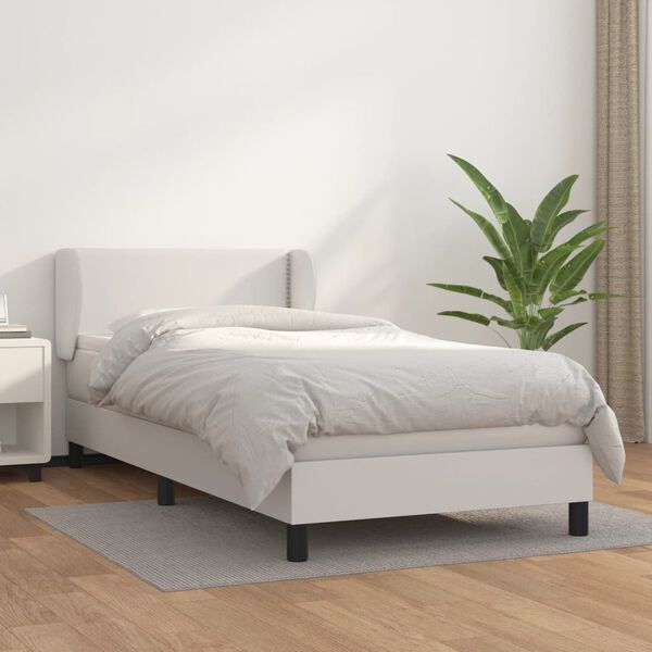 vidaXL Cama com molas/colch&atilde;o 90x190 cm couro artificial branco