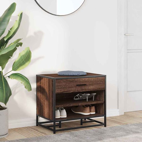 vidaXL Banco calçado carvalho castanho 60x40x53,5 cm madeira e metal