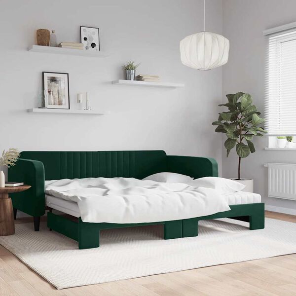 vidaXL Sofá-cama c/ gavetão e colchões 100x200cm veludo verde-escuro