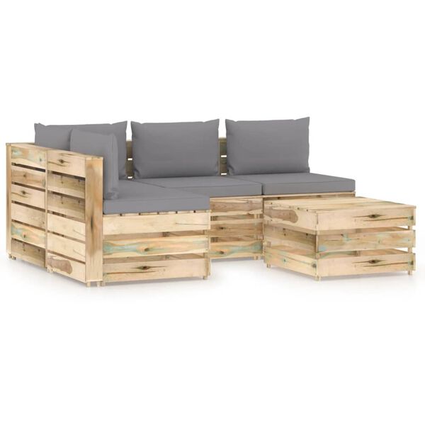 vidaXL 5 pcs conj. lounge jardim c/ almofad&otilde;es madeira impreg. verde