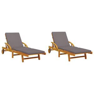 vidaXL Espregui&ccedil;adeiras c/ almofad&otilde;es 2 pcs 200x68x83 cm ac&aacute;cia maci&ccedil;a
