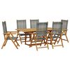 vidaXL 7pcs conjunto de jantar p/ jardim vime PE/ madeira maci&ccedil;a cinza