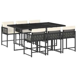 vidaXL 7 pcs conjunto de jantar p/ jardim c/ almofad&otilde;es vime PE preto