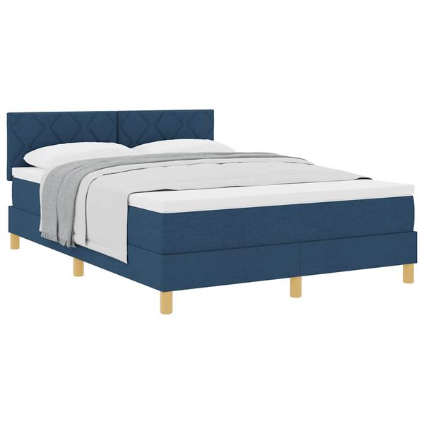 vidaXL Cama box spring com colch&atilde;o Azul 140 x 190 cm tecido