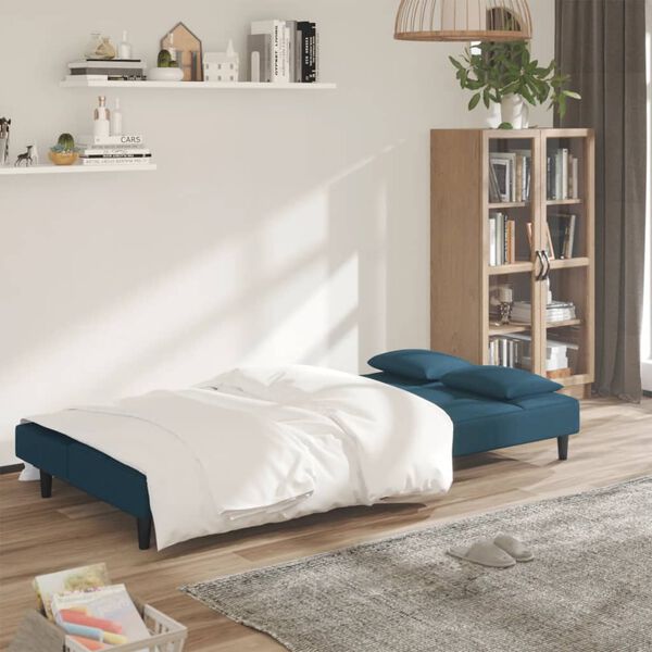 vidaXL Sof&aacute;-cama 2 lugares com duas almofadas veludo azul