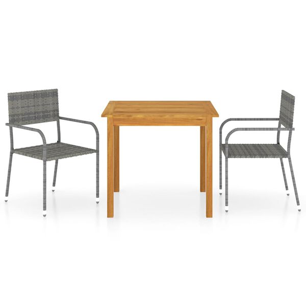 vidaXL 3 pcs conjunto de jantar para jardim cinzento