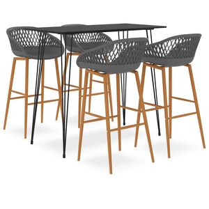 vidaXL 5 pcs conjunto de bar preto e cinzento