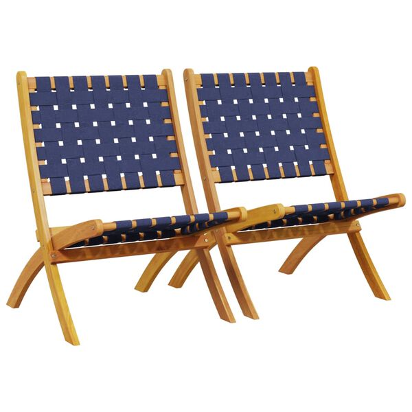 vidaXL Cadeiras jardim dobr&aacute;veis 2pcs ac&aacute;cia maci&ccedil;a/tecido azul-escuro