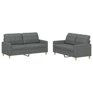 vidaXL 2 pcs conjunto de sof&aacute;s com almofad&otilde;es tecido cinzento-escuro