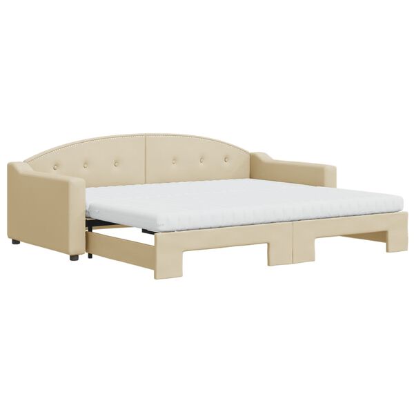 vidaXL Sofá-cama c/ gavetão e colchões 90x200 cm tecido cor creme