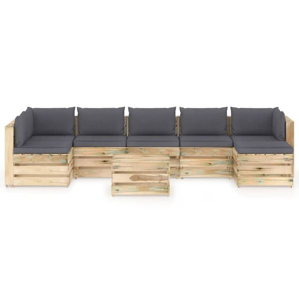 vidaXL 8 pcs conj. lounge jardim c/ almofad&otilde;es madeira impreg. verde