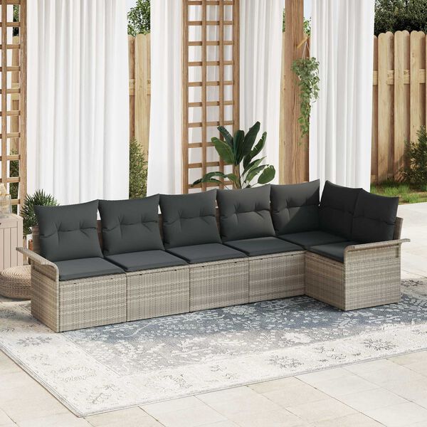 vidaXL Conjunto de Sof&aacute; de Jardim 6 pcs Cinzento-claro vime PE