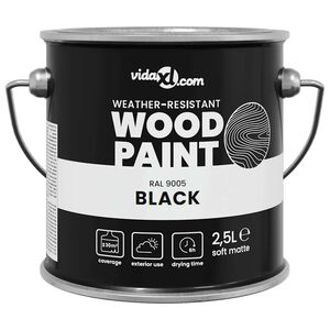 vidaXL Tinta para madeira Preto 2,5 L Impress&atilde;o em parede