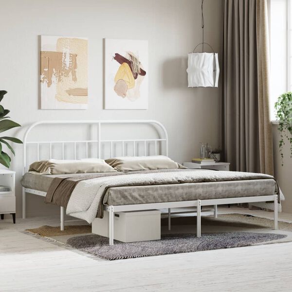 vidaXL Estrutura de cama com cabeceira 180x200 cm metal branco